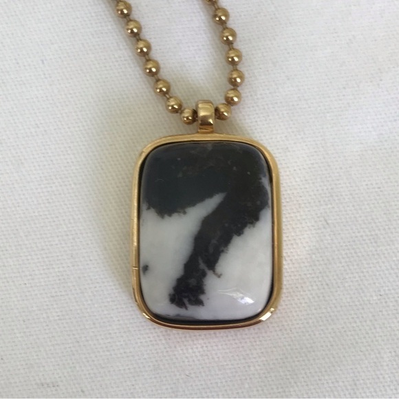 J. Crew Black & White Rectangular Stone Pendant Necklace - Picture 1 of 16